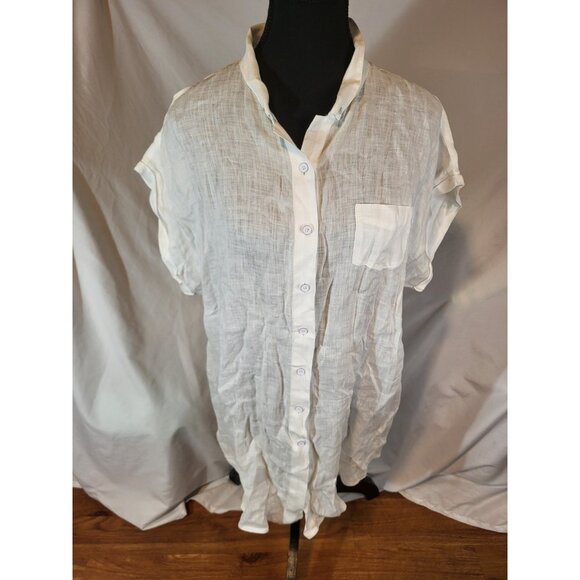 Cabi Size M Style 389 100% Linen White Button Front Cap Sleeve Tunic - Picture 1 of 6